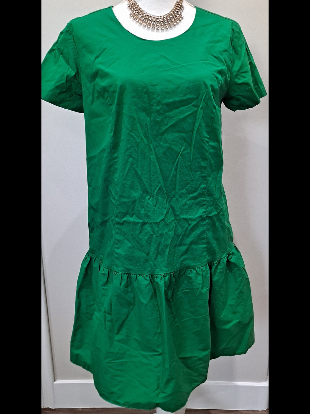 J. Crew Emerald Green Short Sleeve Drop-Waist Midi Dress